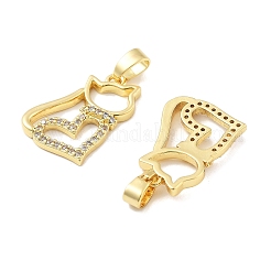 Cat Shape Brass Micro Pave Cubic Zirconia Pendants&nbsp;KK-M325-05G