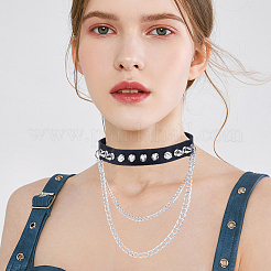 1Pc Gothic Style Spiked Rivet Imitation Leather Chocker Necklaces&nbsp;NJEW-CL0001-12
