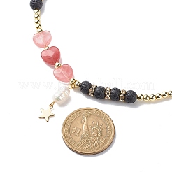 Natural Lava Rock & Gemstone Heart Beaded Necklace&nbsp;NJEW-JN03996