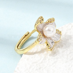 Adjustable Brass Micro Pave Cubic Zirconia Enamel Finger Rings&nbsp;CU-CBABA66-01A-G