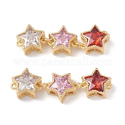 Rack Plating Brass Cubic Zirconia Connector Charms&nbsp;KK-G452-24G