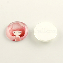 Little Girl Pattern Flatback Half Round Glass Dome Cabochons&nbsp;GGLA-R026-18mm-21