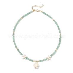 Summer Natural Green Aventurine Faceted Round Beaded Dyed Synthetic Turquoise Sea Turtle Pendant Necklaces&nbsp;NJEW-JN05386-03