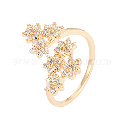 Brass Micro Pave Cubic Zirconia Cuff Open Rings for Women&nbsp;WGA1A5C-01