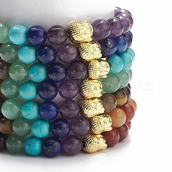 7Pcs 7 Style Natural & Synthetic Mixed Gemstone Stretch Bracelets Set with Alloy Buddha Head Beaded&nbsp;BJEW-JB08783