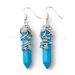 Synthetic Turquoise Bullet with Flower Dangle Earrings&nbsp;EJEW-G300-02P-08