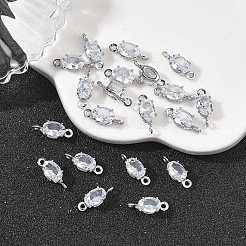 SHEGRACE Brass Pave Cubic Zirconia Oval Connector Charms&nbsp;XGRQ2O873-437A-P