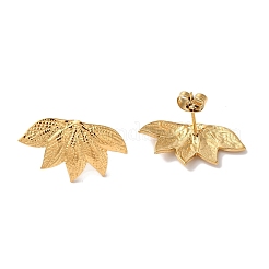 Textured Leaf Ion Plating(IP) 304 Stainless Steel Stud Earrings for Women&nbsp;EJEW-L287-033G