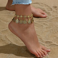 Bohemian Ethnic Style Flower Coin Tassel Alloy Anklets&nbsp;FS-WGE8569-01