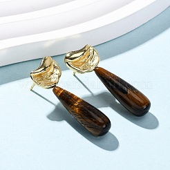 Natural Mixed Stone Teardrop Dangle Stud Earrings&nbsp;EJEW-P320-01G-M