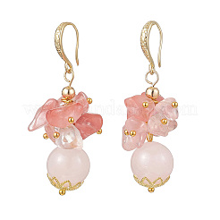 Natural Rose Quartz & Synthetic Cherry Quartz Glass Chip Beaded Dangle Earrings&nbsp;EJEW-JE06568-03