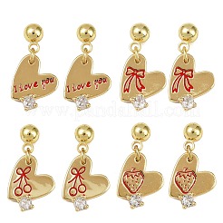 Brass Micro Pave Clear Cubic Zirconia Heart Dangle Stud Earrings&nbsp;EJEW-S277-12G