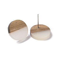 Resin & Walnut Wood Flat Round Stud Earrings with 304 Stainless Steel Pin for Women&nbsp;EJEW-N017-010A-02