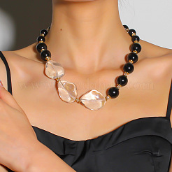 Clear Nugget Glass & Plastic Imitation Round Pearl Graduated Beaded Necklaces&nbsp;FS-WGFC76A-01
