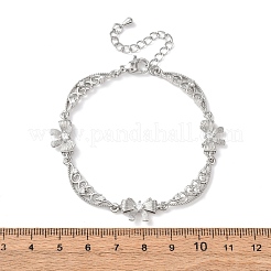 Brass Pave Clear Cubic Zirconia Bowknot and Hollow Moon Link Bracelets&nbsp;BJEW-D387-01P