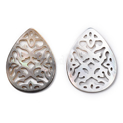 Hollow Natural Black Lip Shell Teardrop Pendants&nbsp;SSHEL-P004-15B