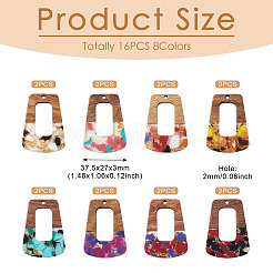 16Pcs 8 Colors Transparent Resin & Walnut Wood Pendants&nbsp;RESI-TA0001-97