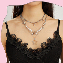 2 Sets 2 Styles Zinc Alloy Star Pendant Layered Necklaces for Women&nbsp;NJEW-SC0001-52
