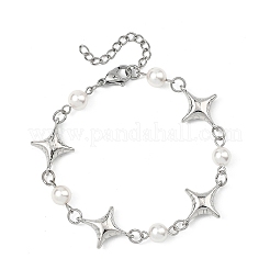 Shell Pearl & Alloy Link Chain Bracelets for Women&nbsp;BJEW-JB13821