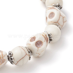 Halloween Dyed Synthetic Turquoise Skull & Round Beaded Stretch Bracelets for Men Women&nbsp;BJEW-JB12255-01