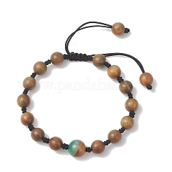 Wood & Natural Peacock Agate Beaded Adjustable Bracelets for Women Men&nbsp;BJEW-TA00733