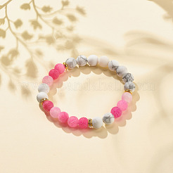 5Pcs 5 Color Natural Weathered Agate(Dyed) & Howlite Round Beaded Stretch Bracelets Set&nbsp;BJEW-JB08087