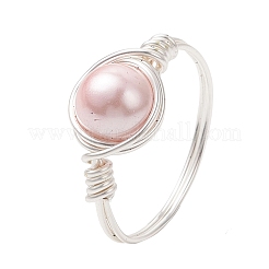 2Pcs Copper Wire Wrapped Shell Pearl Round Bead Finger Rings&nbsp;RJEW-JR00973