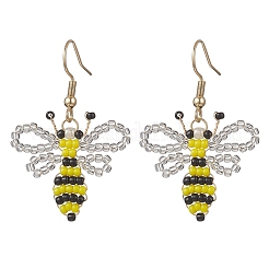 Bees Glass Seed Beads Woven Dangle Earrings&nbsp;EJEW-MZ00681