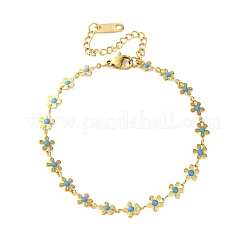 Flower 304 Stainless Steel Enamel Link Bracelets for Women&nbsp;BJEW-M096-01G