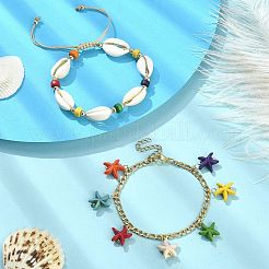 2Pcs 2 Style Synthetic Turquoise Starfish Charm Bracelets Set&nbsp;BJEW-TA00354