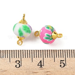 Handmade Polymer Clay Floral Rondelle Connector Charms&nbsp;CLAY-I012-06G