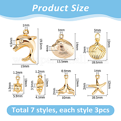 Marine Organism Theme 21Pcs 7 Styles Brass Charms&nbsp;KK-HS0015-53