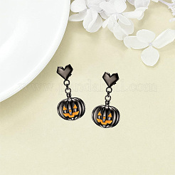 Halloween Pumpkin Alloy Enamel Dangle Stud Earrings&nbsp;FS-WG02254-01