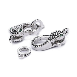 Brass Micro Pave Black & Green Cubic Zirconia Lobster Claw Clasp&nbsp;ZIRC-Z011-19P