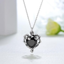 Alloy Jet Rhinestone Gothic Heart Pendant Necklaces&nbsp;FS-WG22DFD-01