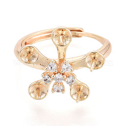 Flower Brass Micro Pave Clear Cubic Zirconia Adjustable Ring Settings&nbsp;KK-T076-73G
