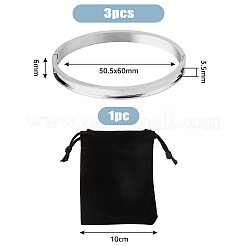 3Pcs Egg Shaped 201 Stainless Steel Grooved Hinged Bangles&nbsp;STAS-UN0048-68