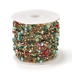 Colorful Faceted Triangle Glass & Cube Beaded Link Chains&nbsp;CHS-G028-17G