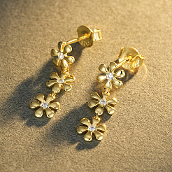 925 Sterling Silver Micro Pave Cubic Zirconia Flower Stud Earrings for Women&nbsp;RH1808