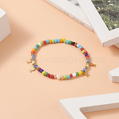 Glass Seed & Natural Pearl Beaded Stretch Bracelet&nbsp;BJEW-JB09268