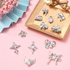 12Pcs 12 Style Rack Plating Alloy with Pink Glass Pendants&nbsp;FIND-YW0003-35