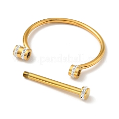 304 Stainless Steel D Shape Bar Screw Bangle with Cubic Zirconia&nbsp;STAS-E057-01G
