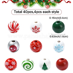 40Pcs 10 Styles Painted Natural Wood European Beads&nbsp;WOOD-YW0001-24