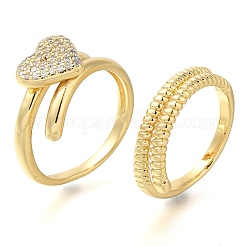 Adjustable Brass Micro Pave Cubic Zirconia Rings Set&nbsp;RJEW-M021-02G