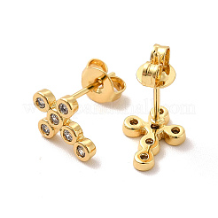 Rack Plating Brass Micro Pave Clear Cubic Zirconia Cross Stud Earrings&nbsp;EJEW-F301-28
