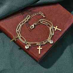 Brass Micro Pave Clear Cubic Zirconia Multi-strand Charm Bracelets&nbsp;BJEW-U020-16G