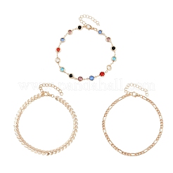 Alloy Colorful Rhinestone Chain 3 Layered Anklets for Women&nbsp;AJEW-A069-01A-G