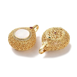 Rack Plating Brass Rd Cubic Zirconia Bead Cage Pendants&nbsp;KK-K362-10G
