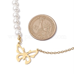 Bowknot Alloy Shell Pearl Beaded Necklaces&nbsp;NJEW-JN04819