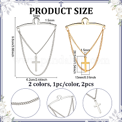 2Pcs 2 Colors Brass Men's Cross Pendant Tie Chain&nbsp;AJEW-PH0008-06